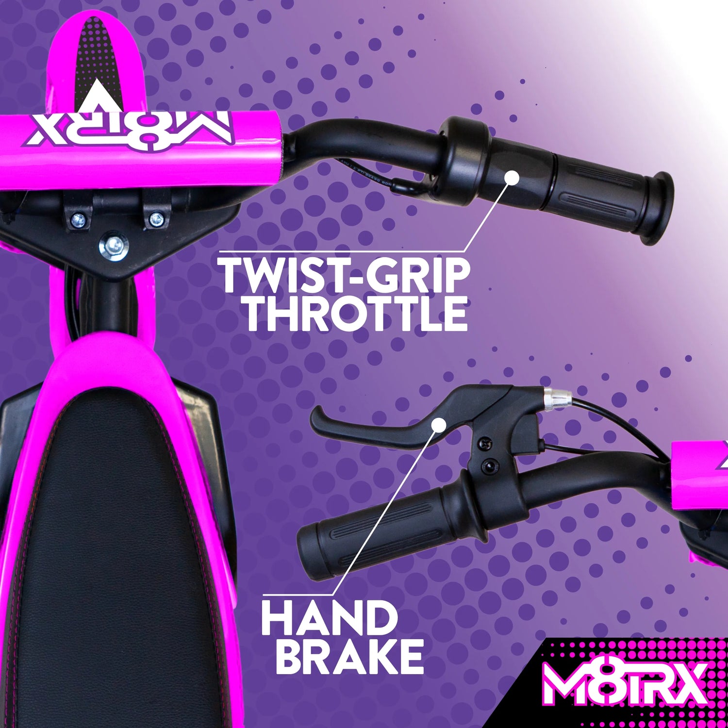 🏍️ M8TRX 24V Electric Dirt Bike for Kids &amp; Teens – Pink Ride-On Motorcycle with Dual Motors, LED Lights, Suspension &amp; Real Engine Sounds