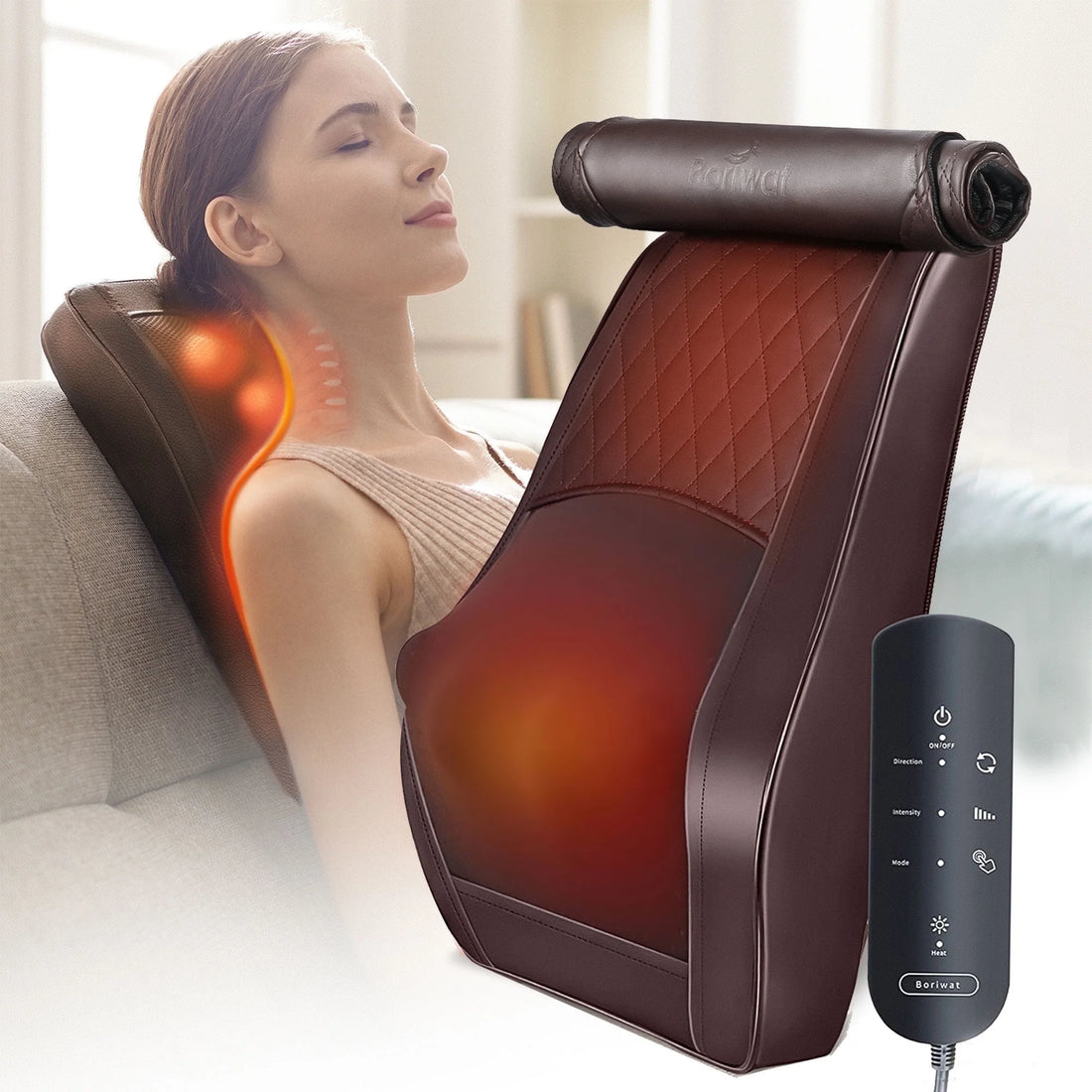 Back Massager with Heat and Vibration — Shiatsu Neck &amp; Back Pillow for Deep Tissue Relief