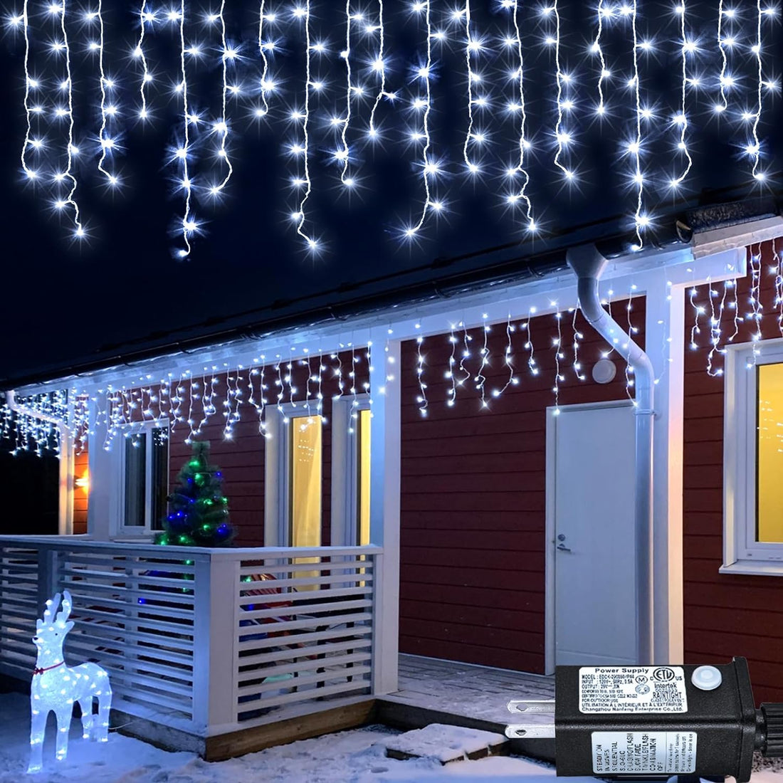 66Ft 640 LED White Icicle Christmas Lights – Waterproof Outdoor/Indoor Holiday Lights with 8 Modes &amp; Timer – Plug-In Connectable for House, Roof, Yard, Eaves &amp; Party Decor