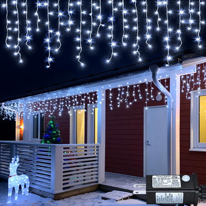 66Ft 640 LED White Icicle Christmas Lights – Waterproof Outdoor/Indoor Holiday Lights with 8 Modes &amp; Timer – Plug-In Connectable for House, Roof, Yard, Eaves &amp; Party Decor