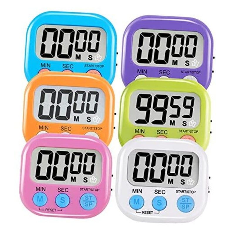 6-Pack Multi-Function Electronic Timer – Magnetic Digital Timers with Large LCD Display