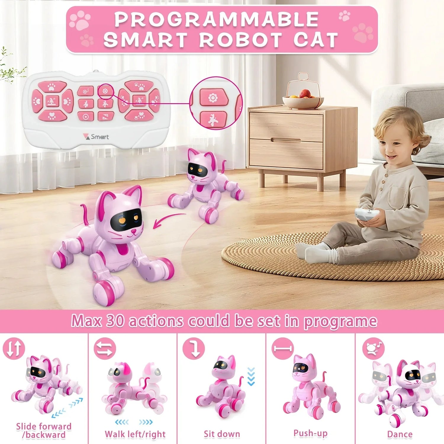 Programmable Robot Cat Toy – Remote Control Interactive Singing &amp; Dancing Robot with LED Eyes for Kids