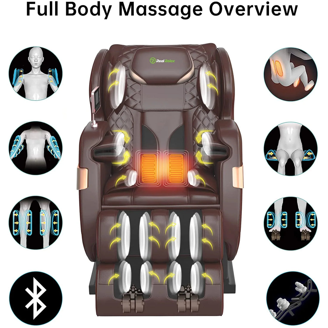 S Track Massage Chair — Full Body Zero Gravity Shiatsu Recliner with Smart Voice Controller, Brown