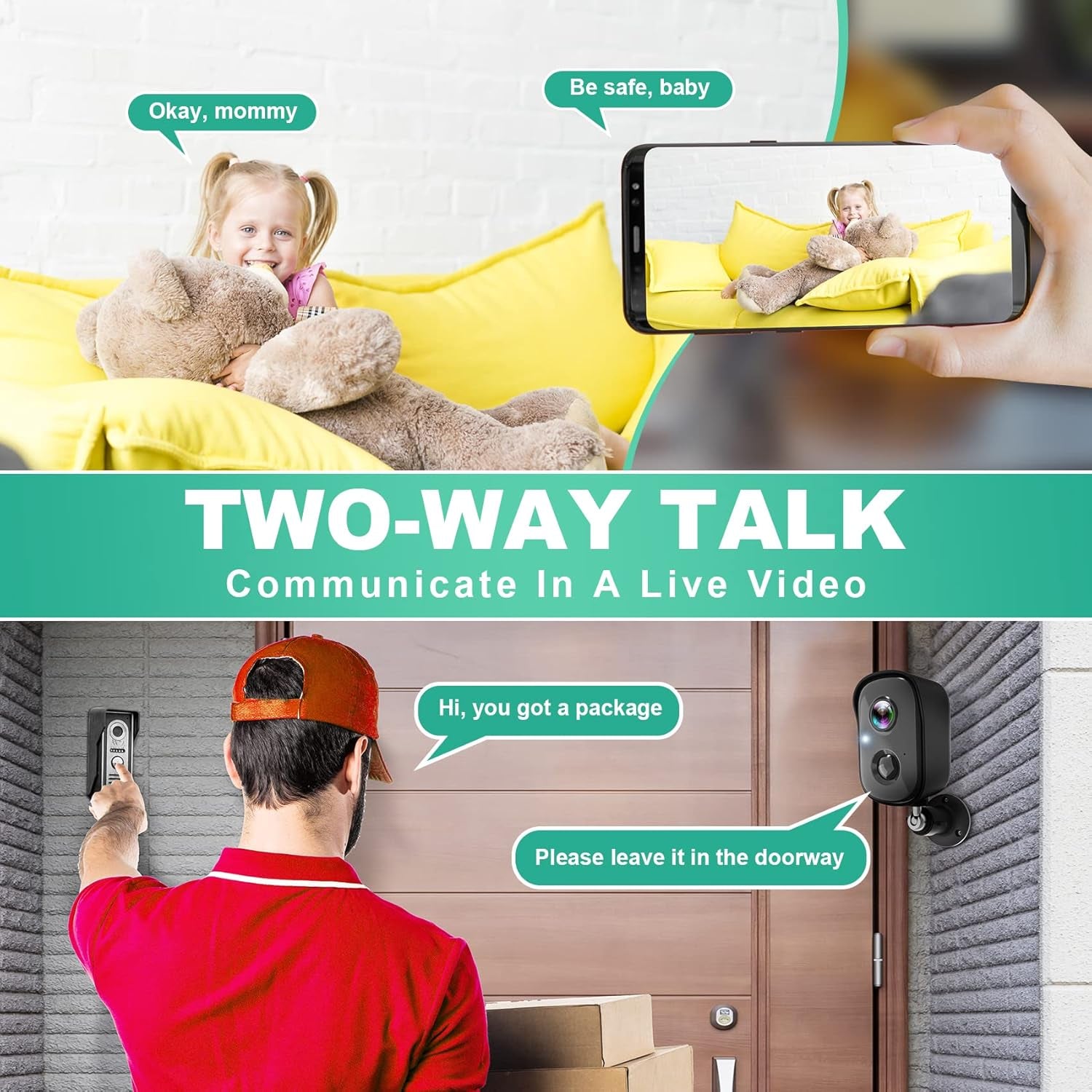 Wireless Outdoor Security Camera 2K Battery Powered WiFi with Night Vision &amp; Alarm