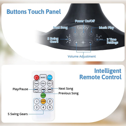 🍼 Electric Baby Swing with Bluetooth Music – 5 Sway Modes, 3 Timers, Black Infant Bouncer Rocker
