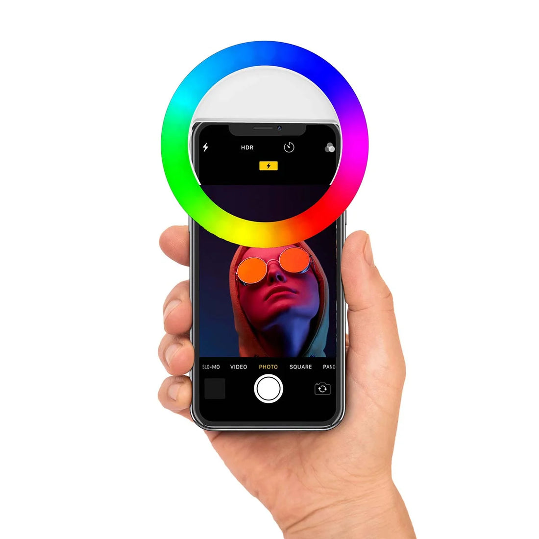 RGB Phone Clip LED Light – Selfie &amp; Makeup Light, Adjustable Brightness, Portable LED Ring for Phones, White