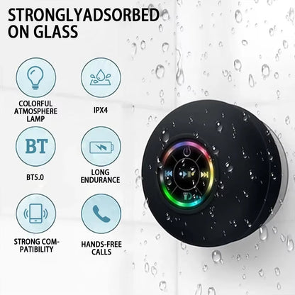 AquaBeat Mini: Waterproof LED Bluetooth Speaker with Powerful Sound &amp; Suction Cup Mount