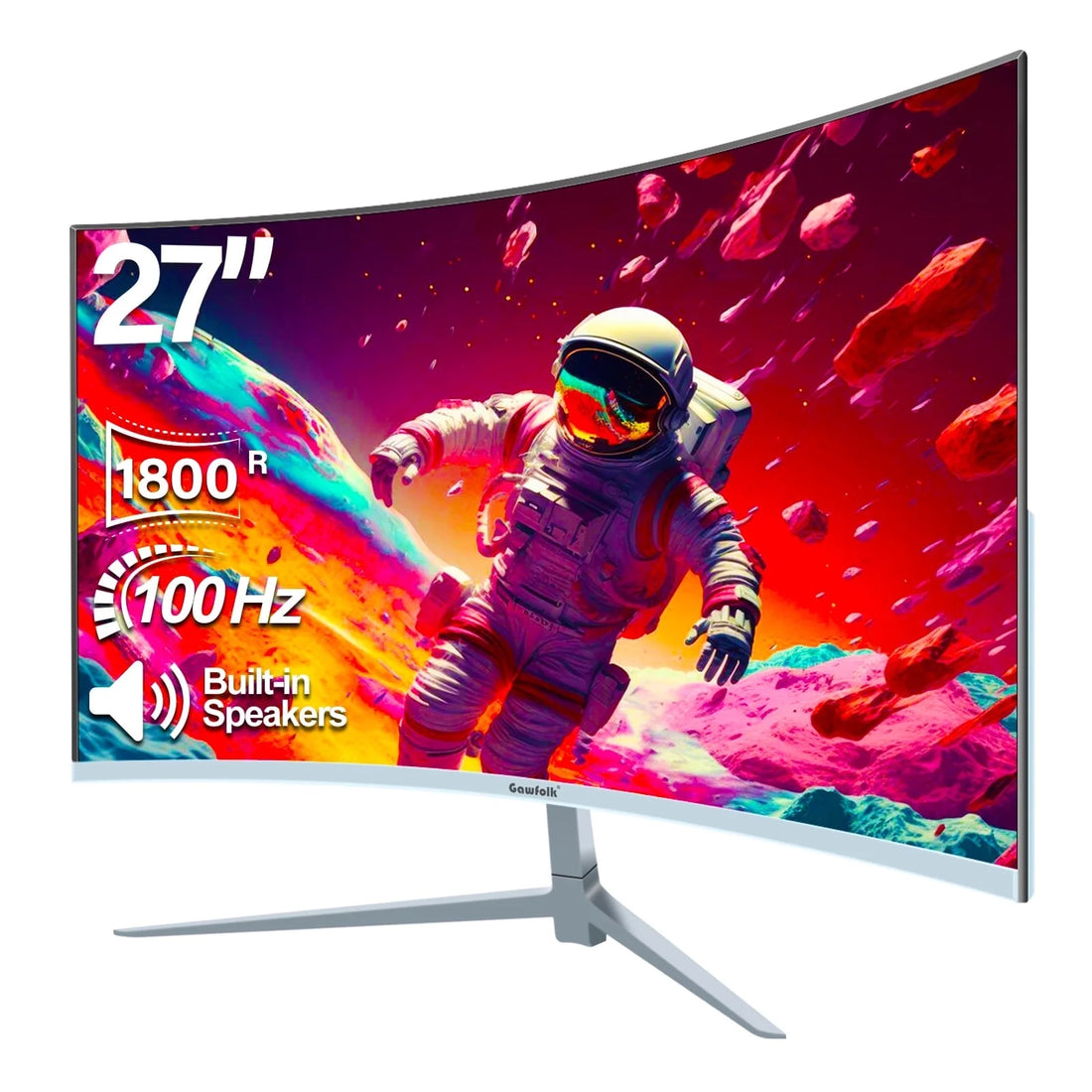 🖥️ 27-Inch Curved Monitor – 100Hz, FHD 1080P, 1800R Curvature, Frameless Design, Built-In Speakers – White