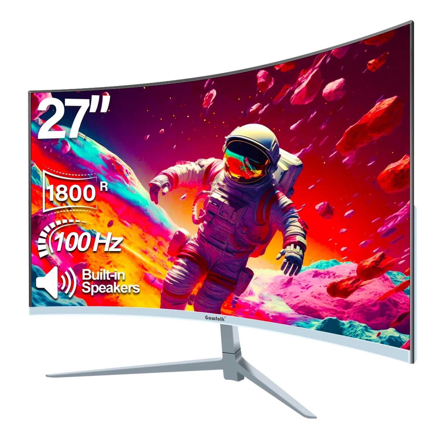 🖥️ 27-Inch Curved Monitor – 100Hz, FHD 1080P, 1800R Curvature, Frameless Design, Built-In Speakers – White