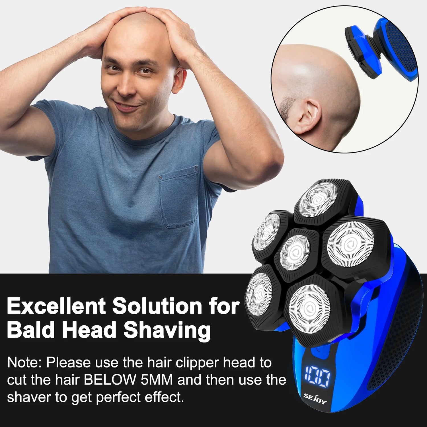 6D Head Shaver for Bald Men – Anti-Pinch Electric Razor, 5-in-1 Waterproof &amp; Rechargeable Grooming Kit for Men