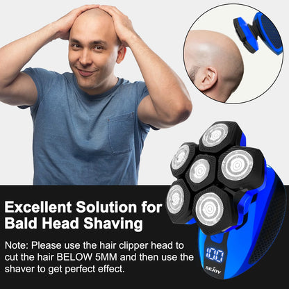 6D Head Shaver for Bald Men – Anti-Pinch Electric Razor, 5-in-1 Waterproof &amp; Rechargeable Grooming Kit for Men