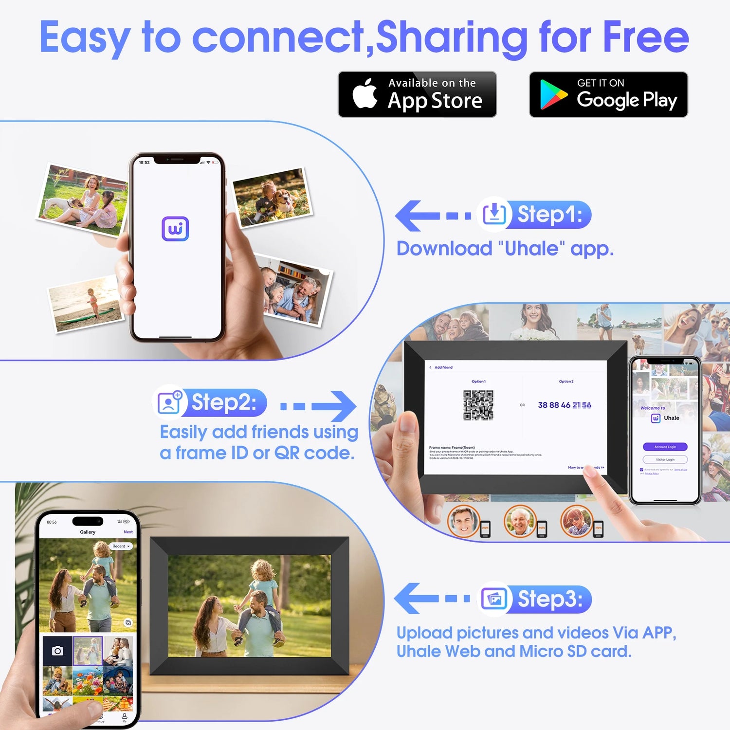 10.1-Inch Smart Digital Photo Frame with 32GB Storage, WiFi &amp; App Control 