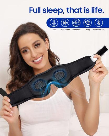 Sleeping Headphones Eye Mask with Bluetooth Wireless Music – 3D Contoured Sleep Mask for Side Sleepers
