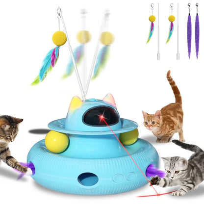 4-in-1 Interactive Cat Toy – USB Rechargeable Smart Feather Wand with Red Laser, Indoor Exercise Kitten Toy