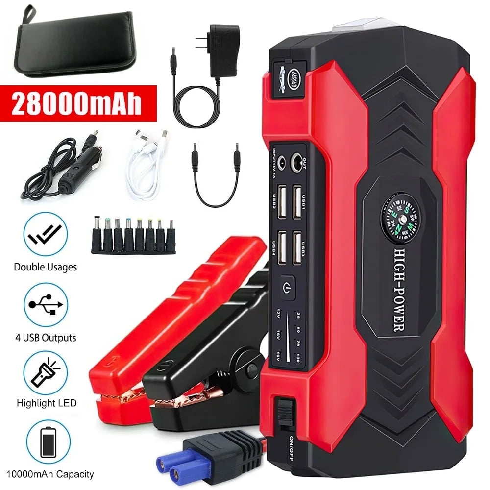 Car Jump Starter – 28000mAh 600A 12V Portable Battery Booster &amp; Power Bank with LED Flashlight