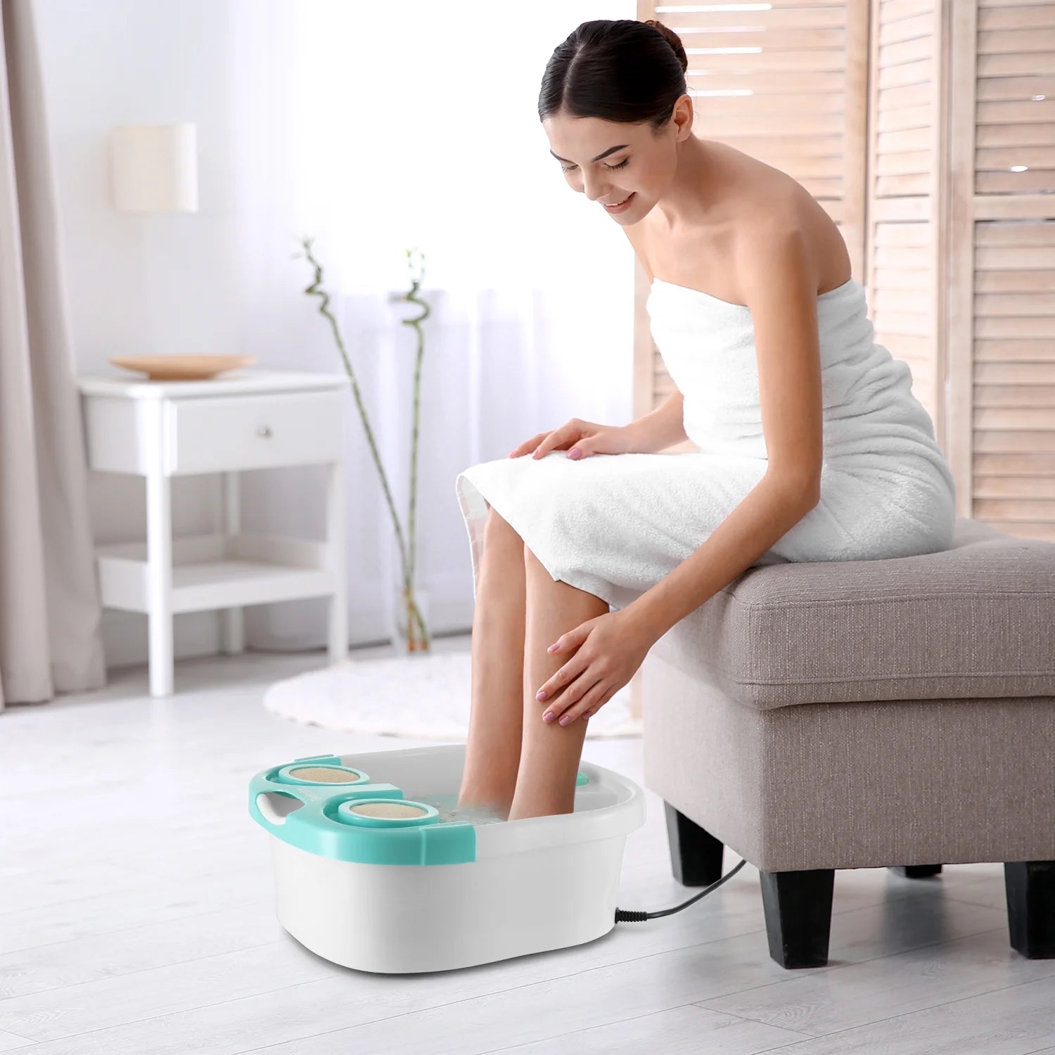 Heated Foot Spa Massager with Bubbles &amp; Vibration – Massage Rollers, Anti-Slip Rubber Feet, Soothing Pedicure Tub for Home Use