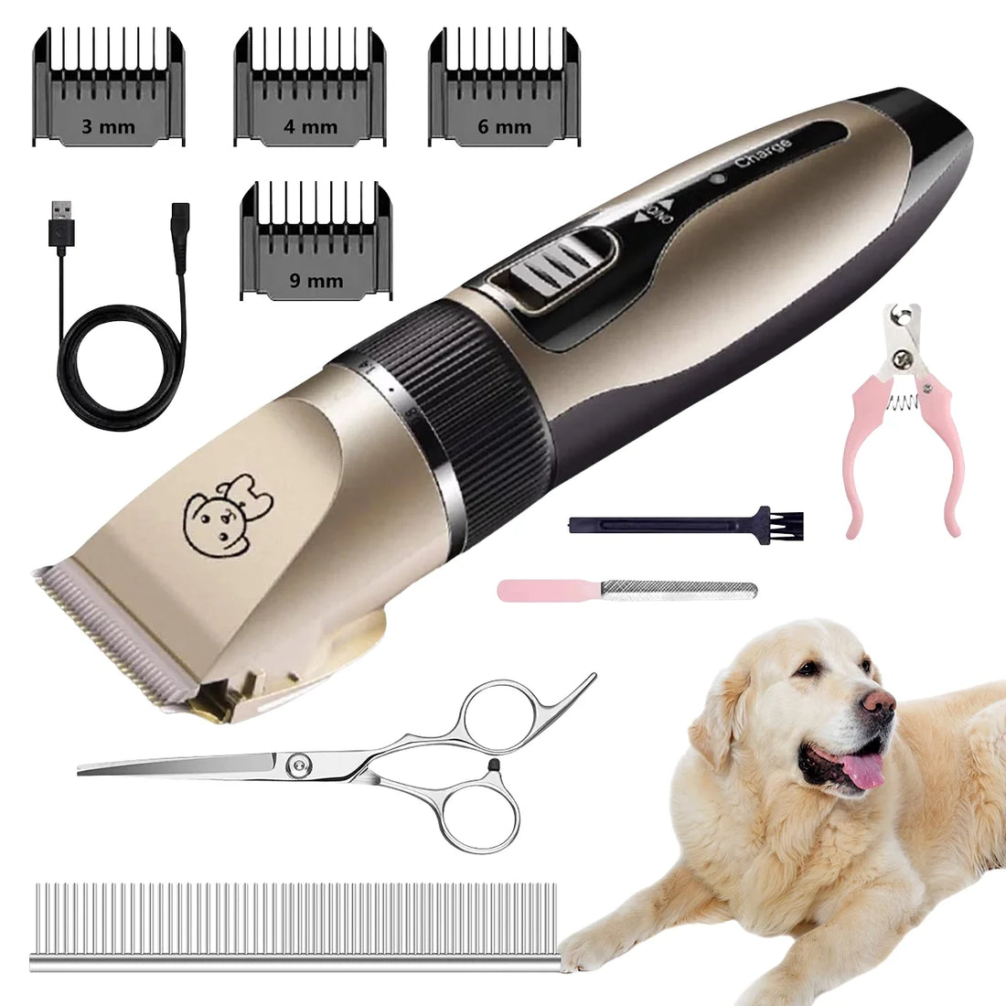 ✂️ Rechargeable Cordless Pet Shaver – Low Noise Dog Clippers with Scissor Comb for Quiet Grooming