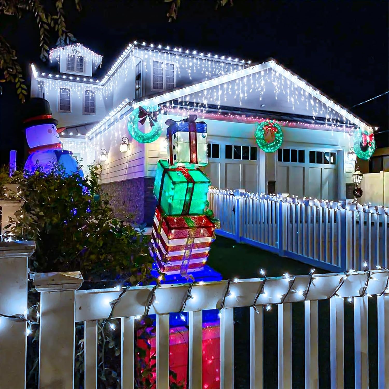 66Ft 640 LED White Icicle Christmas Lights – Waterproof Outdoor/Indoor Holiday Lights with 8 Modes &amp; Timer – Plug-In Connectable for House, Roof, Yard, Eaves &amp; Party Decor