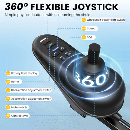 Foldable Electric Wheelchair – Long-Range 20+ Mile Motorized Power Chair with 360° Joystick, All-Terrain Smart Mobility Scooter, Black