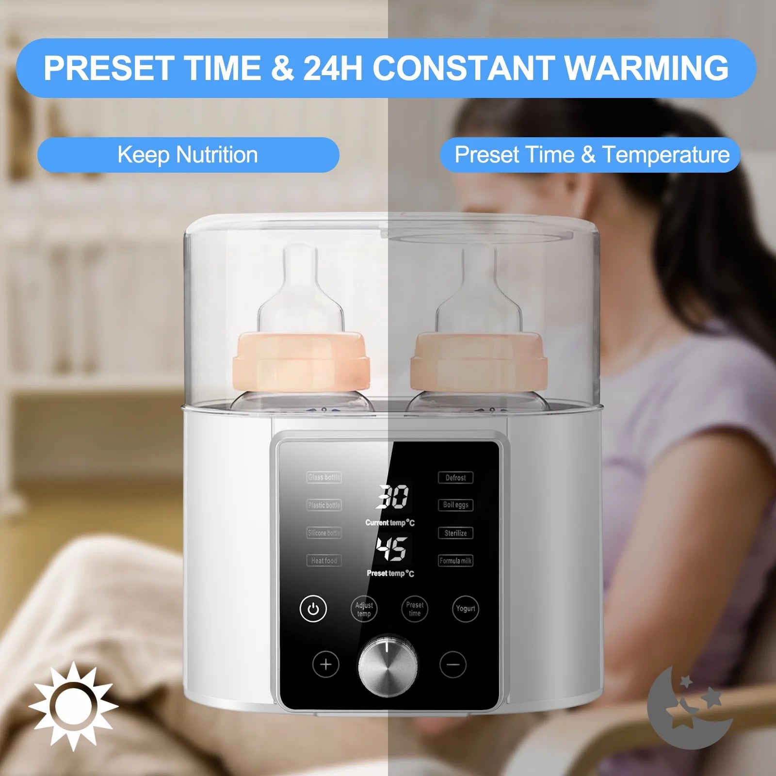 👶 12-in-1 Baby Bottle Warmer &amp; Sterilizer – Fast Milk Warmer, Double Bottle Heating, BPA-Free, LCD Display, 24H Temp Control &amp; Timer for Breastmilk &amp; Formula