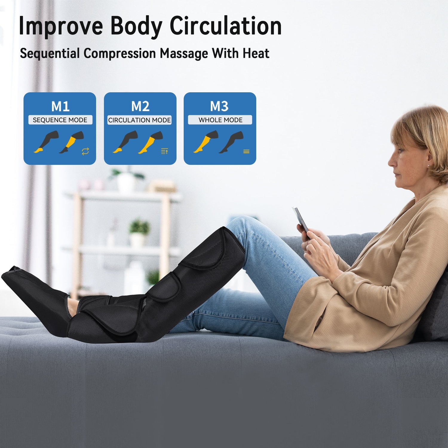 Leg Massager with Heat – Foot &amp; Leg Circulation Massager with Handheld Controller