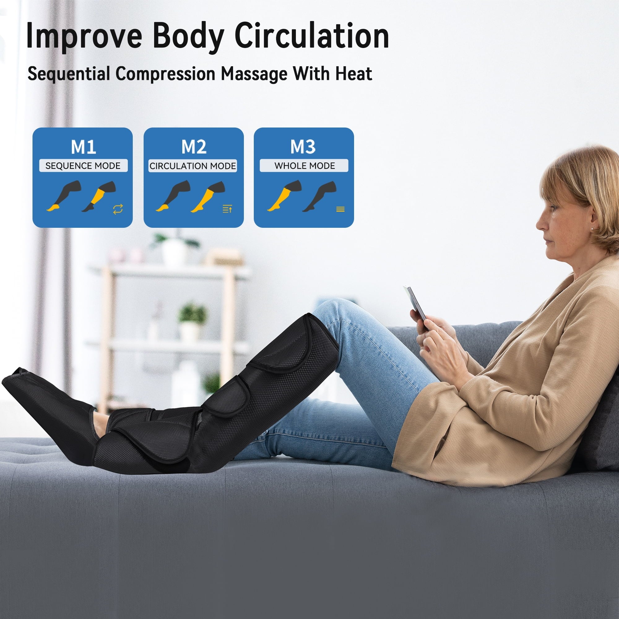 Leg Massager with Heat – Foot &amp; Leg Circulation Massager with Handheld Controller