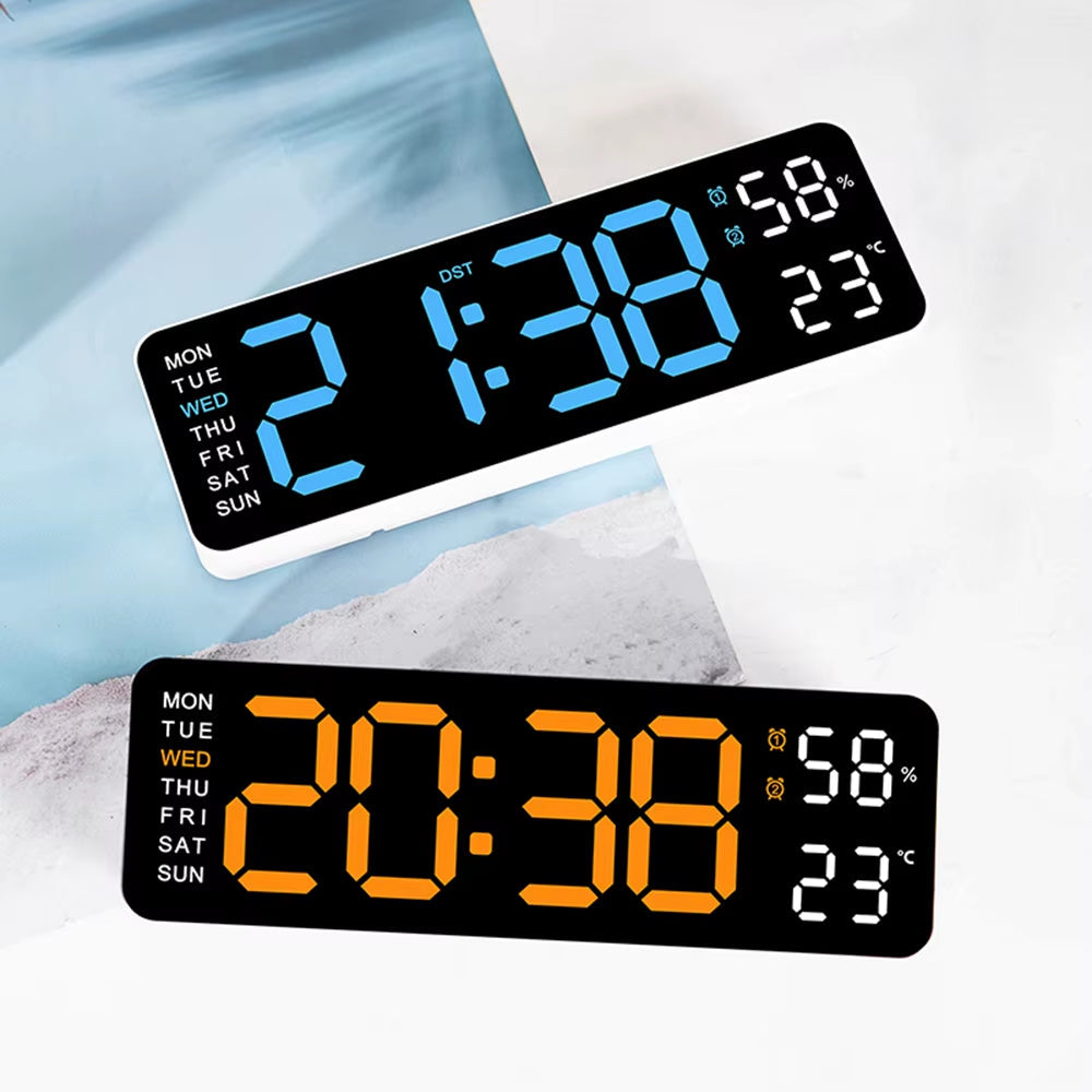 Large LED Digital Wall Clock – With Temperature, Humidity &amp; Week Display
