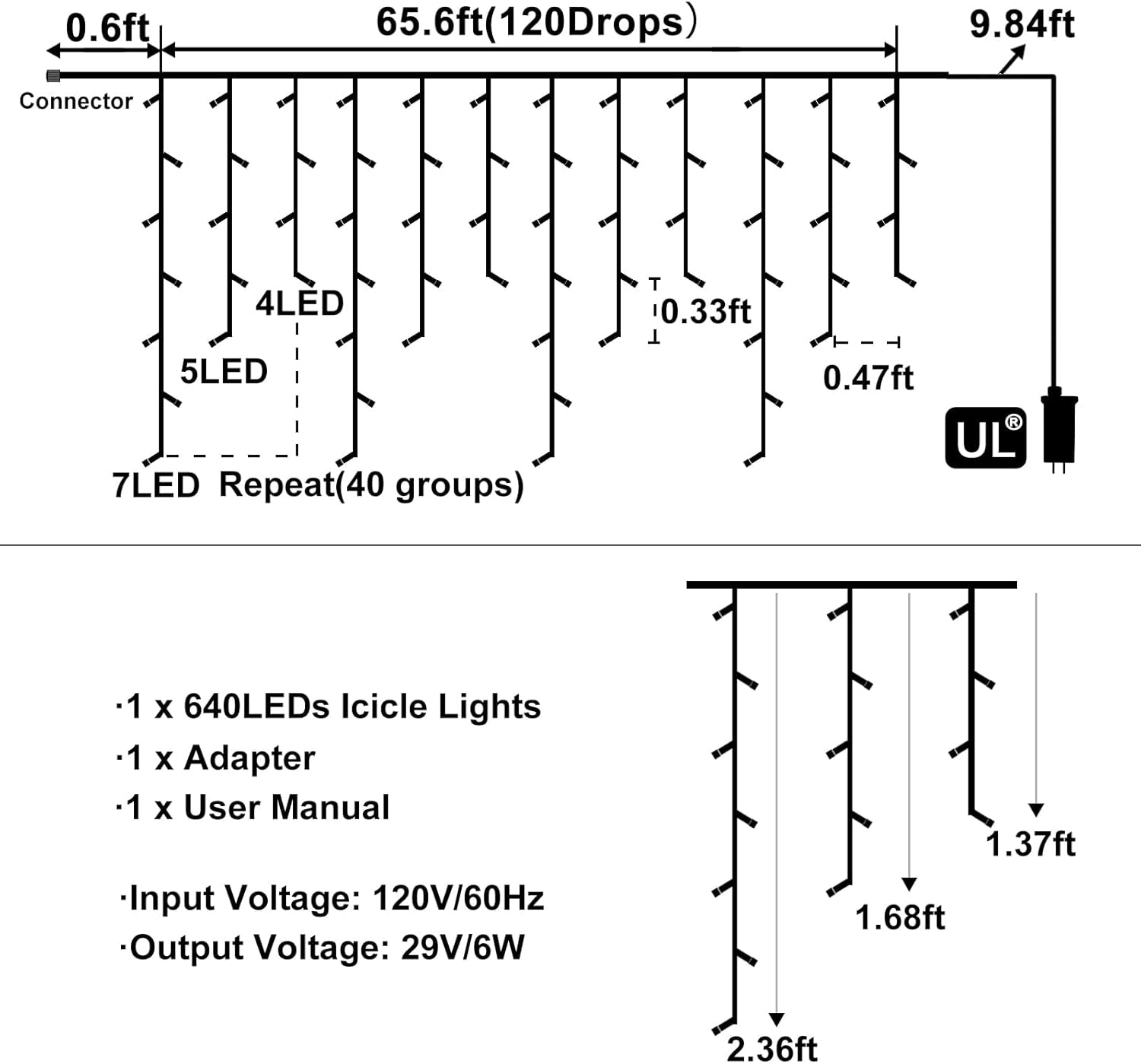 66Ft 640 LED White Icicle Christmas Lights – Waterproof Outdoor/Indoor Holiday Lights with 8 Modes &amp; Timer – Plug-In Connectable for House, Roof, Yard, Eaves &amp; Party Decor