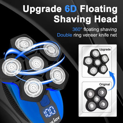 6D Head Shaver for Bald Men – Anti-Pinch Electric Razor, 5-in-1 Waterproof &amp; Rechargeable Grooming Kit for Men