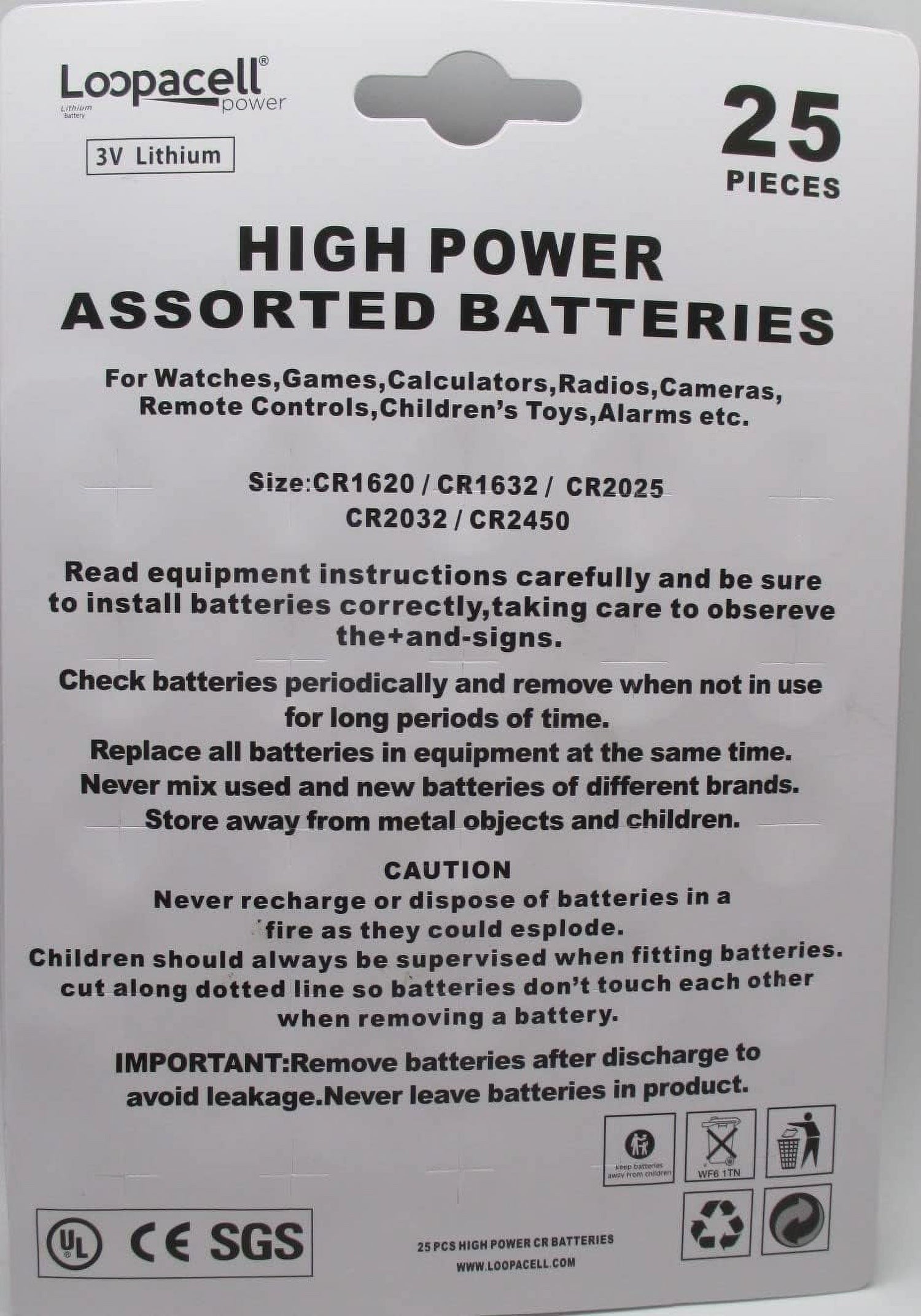 High-Power 3V Lithium Button Cell Battery Assortment – CR2032, CR2025, CR2450, CR1620, CR1632