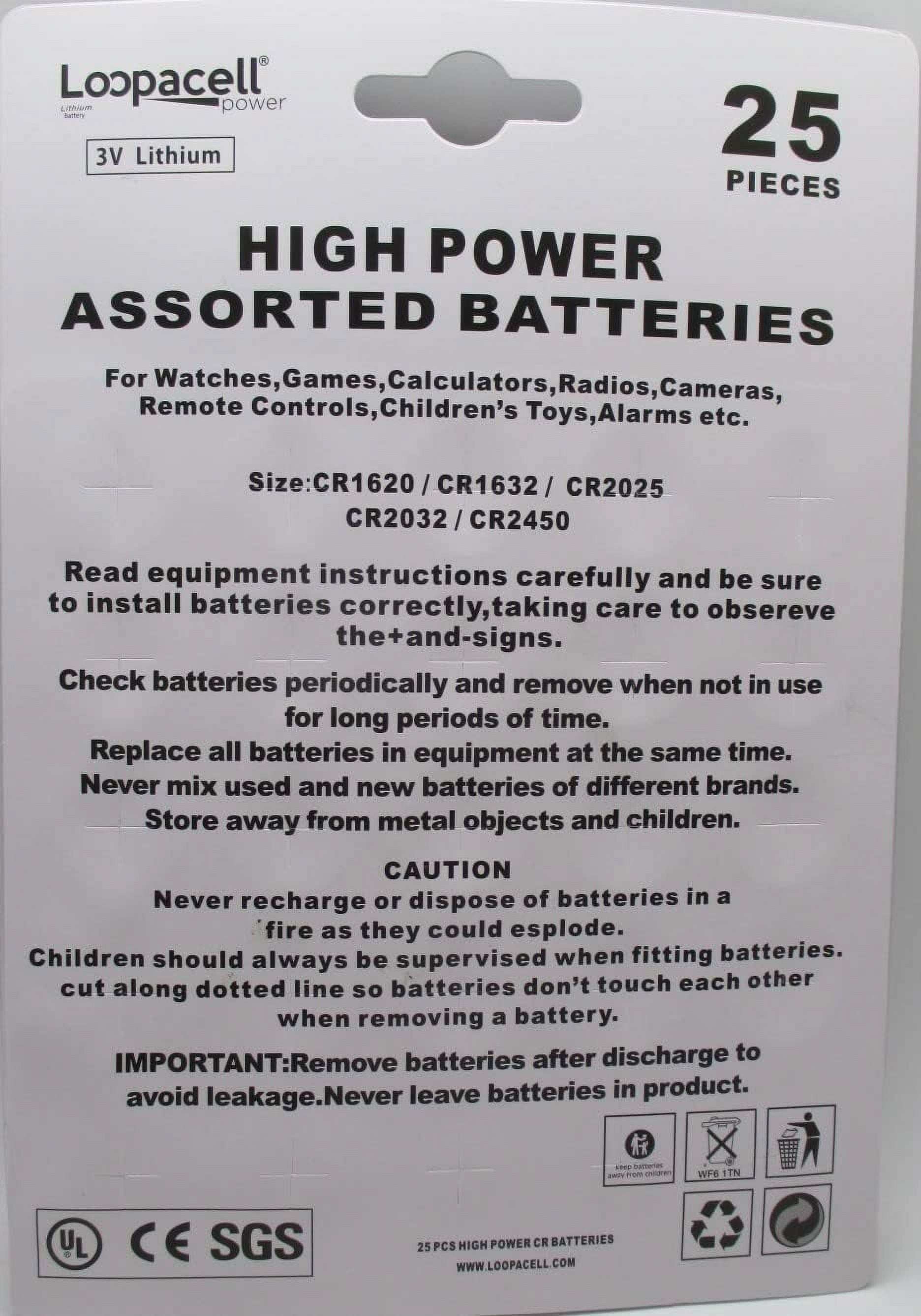 High-Power 3V Lithium Button Cell Battery Assortment – CR2032, CR2025, CR2450, CR1620, CR1632
