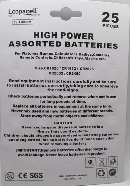 High-Power 3V Lithium Button Cell Battery Assortment – CR2032, CR2025, CR2450, CR1620, CR1632