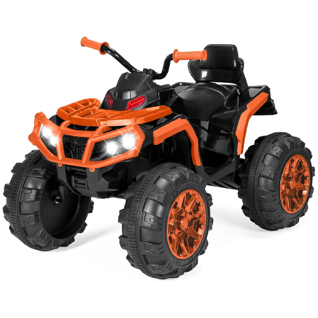 12V Kids Ride-On ATV Quad – Orange with Bluetooth, LED Lights, Treaded Wheels &amp; 2-Speed Forward/Reverse