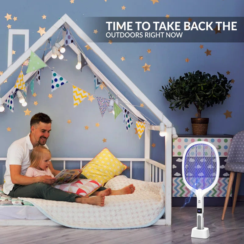 2-in-1 Electric Fly Swatter &amp; Mosquito Trap Lamp – USB Rechargeable Insect Zapper Racket with LED Light for Indoor &amp; Outdoor Use