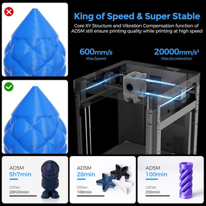 Adventurer 5M 3D Printer – High-Speed 600mm/s Printing, 8.7&quot; x 8.7&quot; x 8.7&quot; Build Volume, Black  2. Short &amp; Powerful: