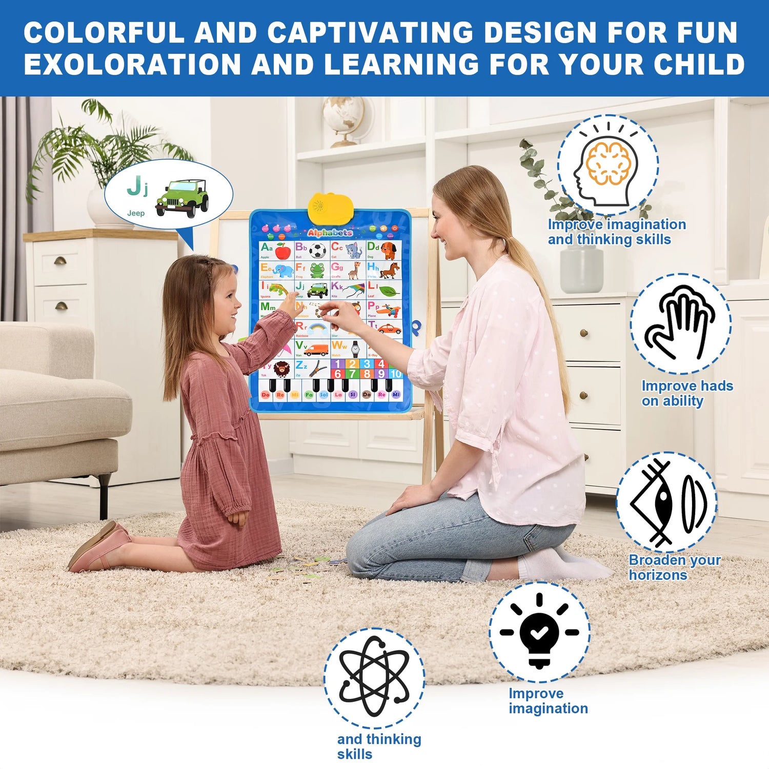 Toddler Learning Toys – Electronic Alphabet Poster &amp; Wall Chart for Ages 2–6, Blue