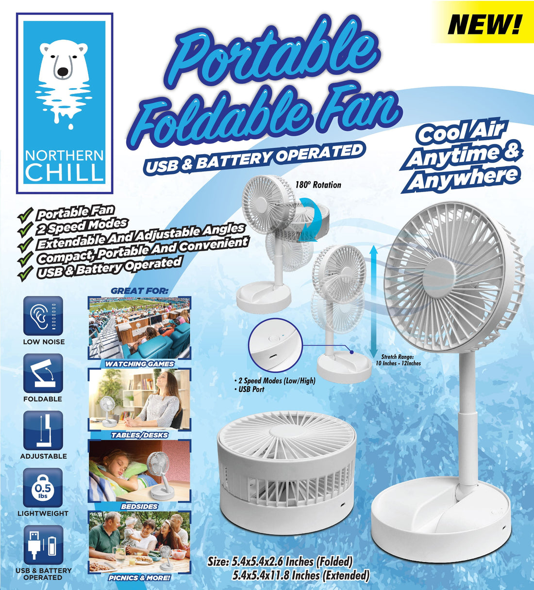 Solasa 3-Speed Electric Portable Foldable Fan