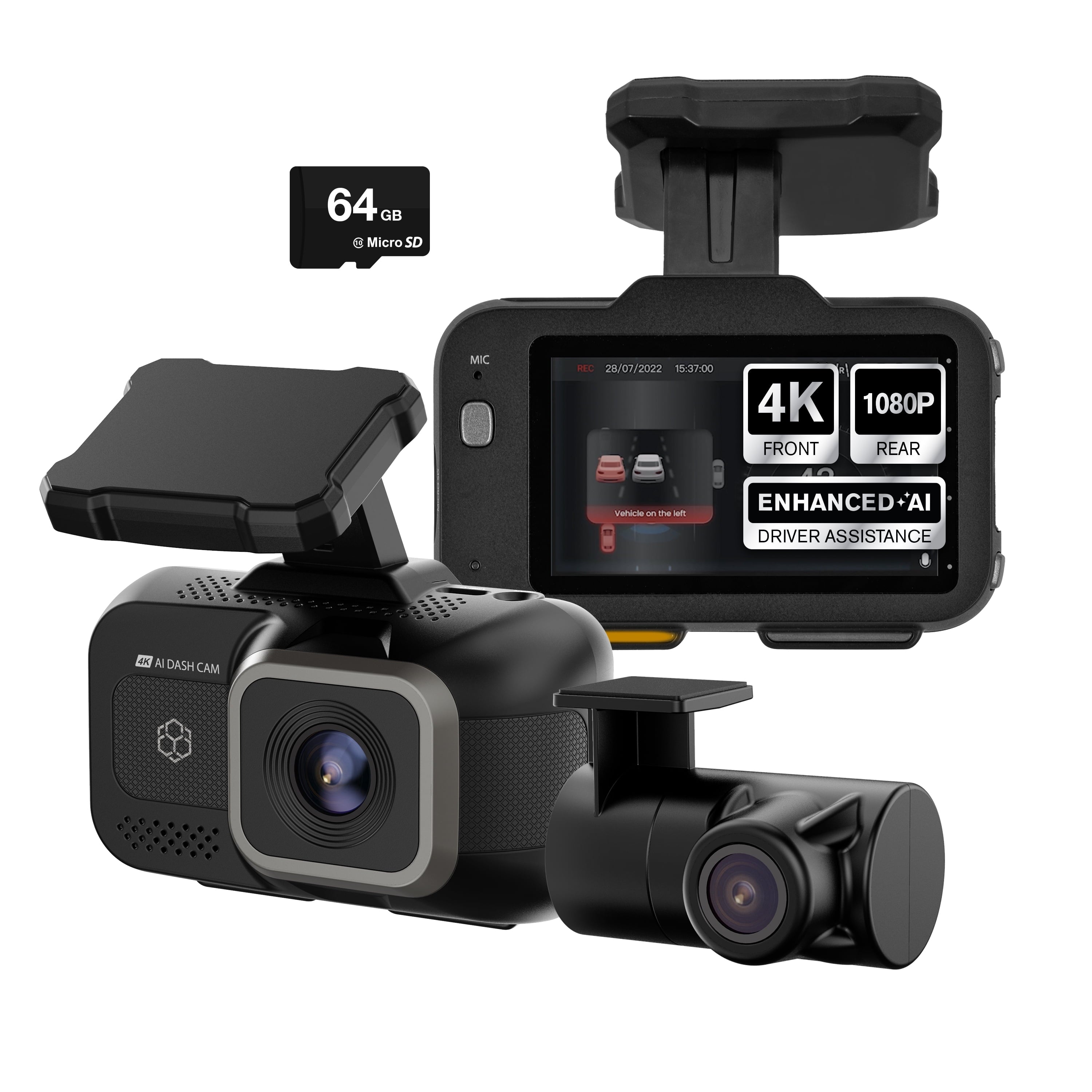 🚘 Roadcam AI PLUS – AI-Powered 4K Dash Cam with 1080P Rear Camera &amp; Full-Coverage Driver Assistance