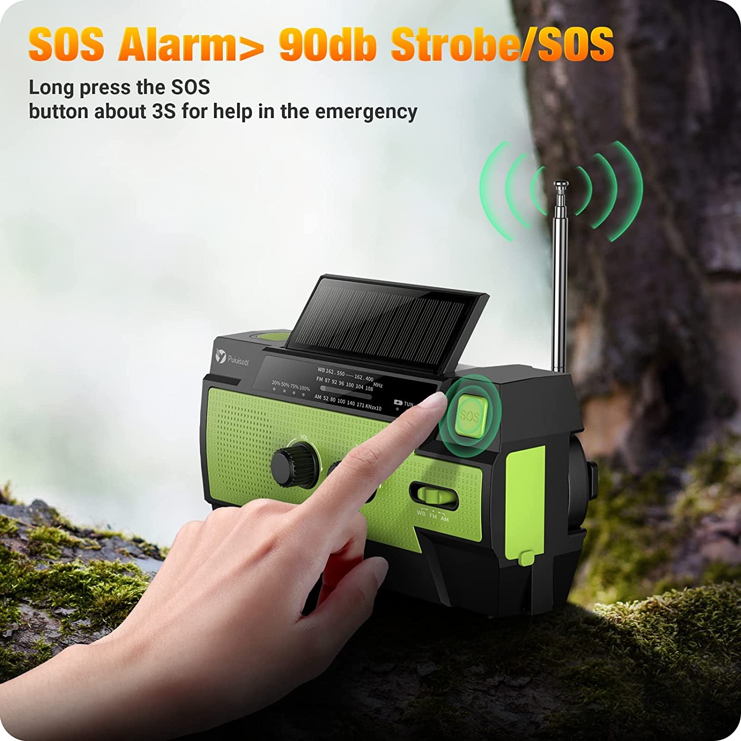 Emergency Radio – 4000mAh Weather Radio with Hand Crank &amp; Solar Charging, AM/FM/NOAA, SOS Alarm, LED Flashlight, Motion Sensor Reading Lamp