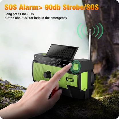 Emergency Radio – 4000mAh Weather Radio with Hand Crank &amp; Solar Charging, AM/FM/NOAA, SOS Alarm, LED Flashlight, Motion Sensor Reading Lamp