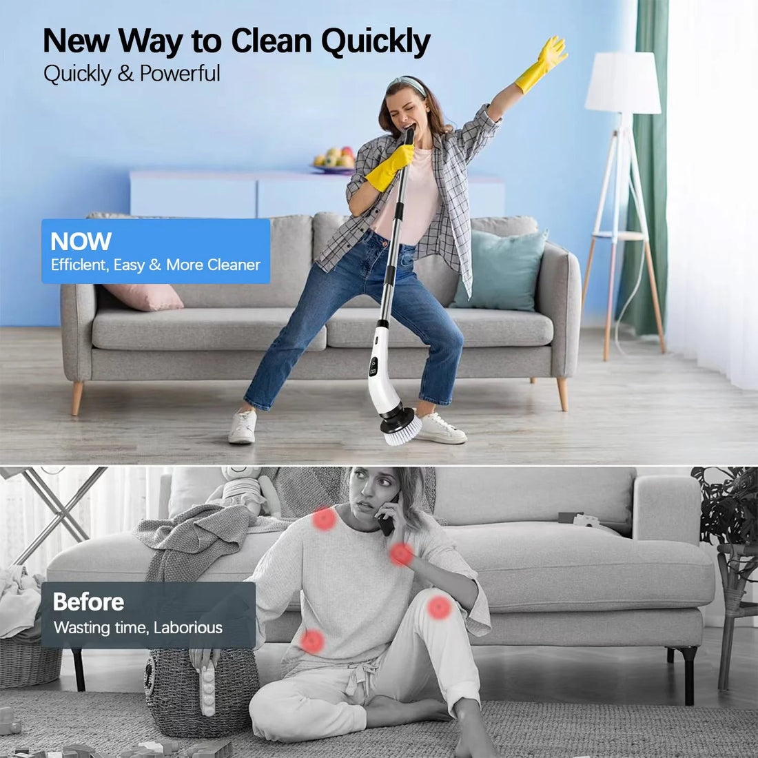 🧼 Electric Spin Scrubber – Cordless Cleaning Brush with 8 Interchangeable Heads &amp; Extendable Handle for Bathroom, Kitchen, Tile, and Floor Cleaning