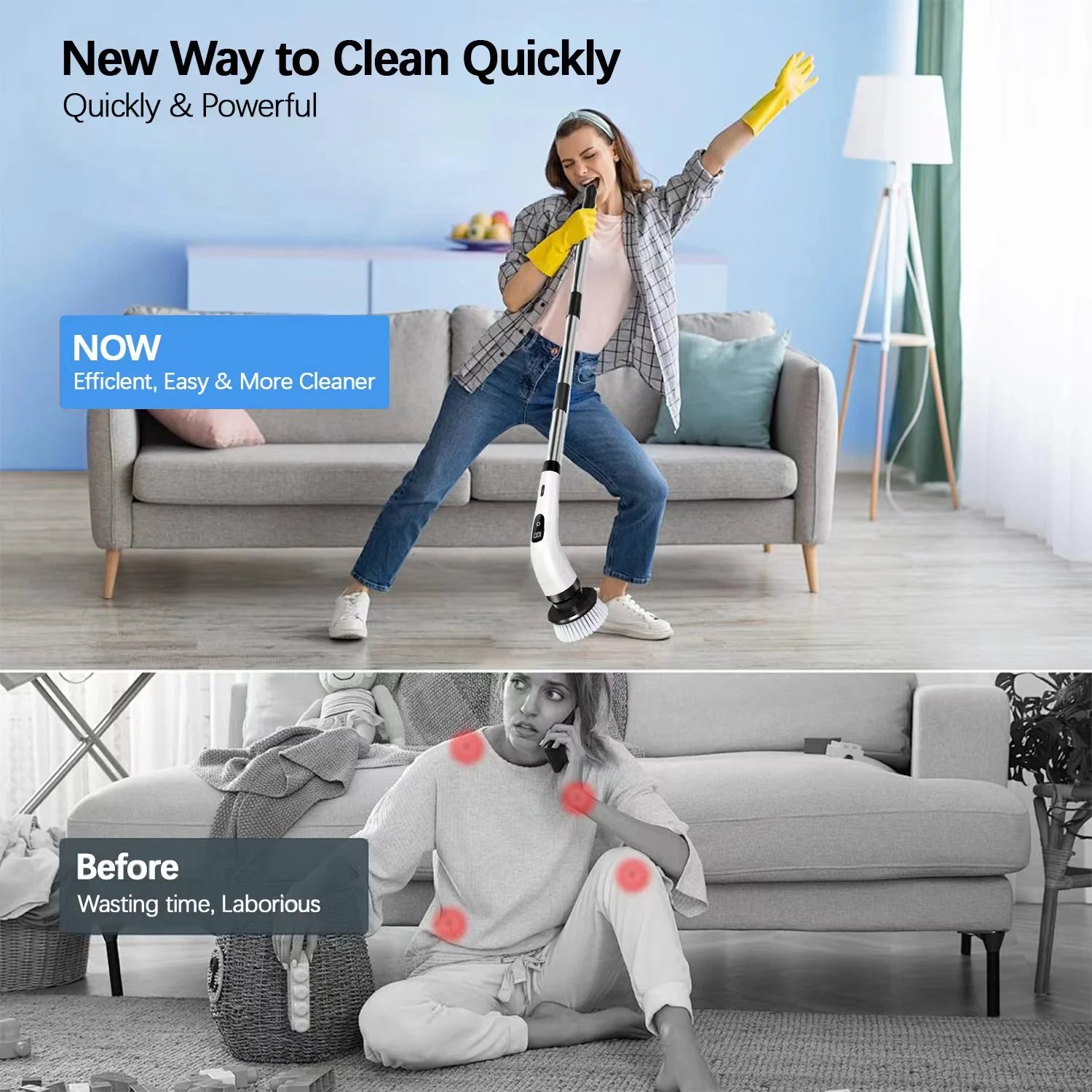 🧼 Electric Spin Scrubber – Cordless Cleaning Brush with 8 Interchangeable Heads &amp; Extendable Handle for Bathroom, Kitchen, Tile, and Floor Cleaning