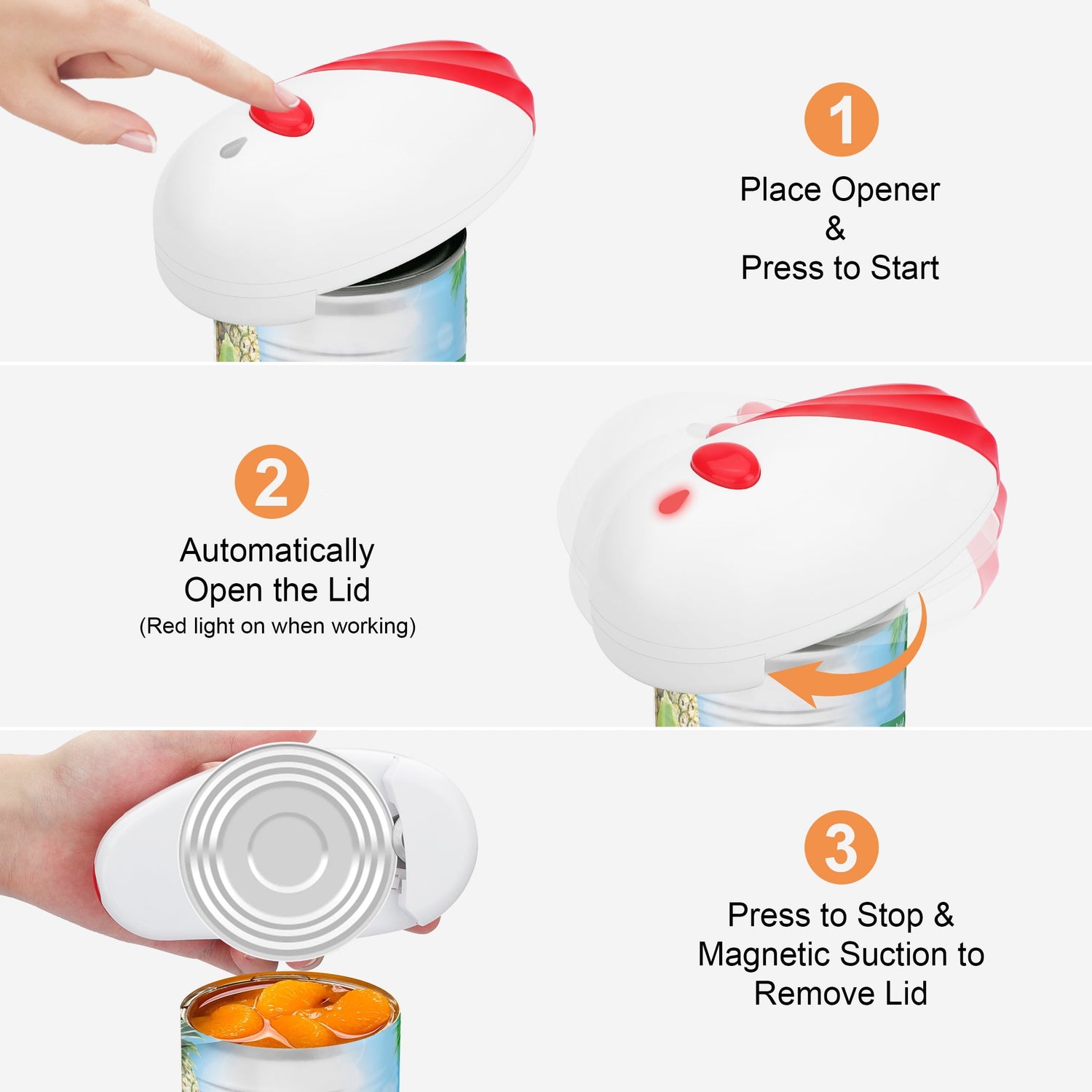 Auto Electric Can Opener for Seniors with Arthritis – Hands-Free, Battery Operated, Smooth Edge, Red