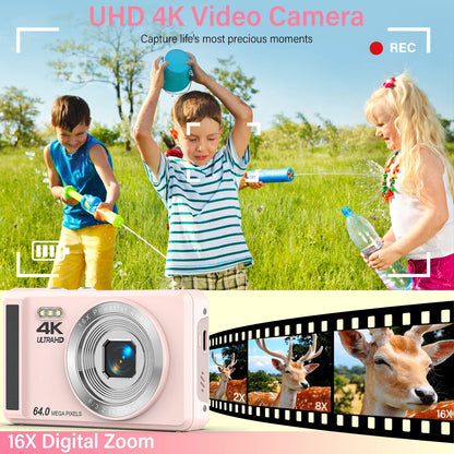 4K UHD Digital Camera – 64MP, 16X Digital Zoom with 32GB SD Card Included