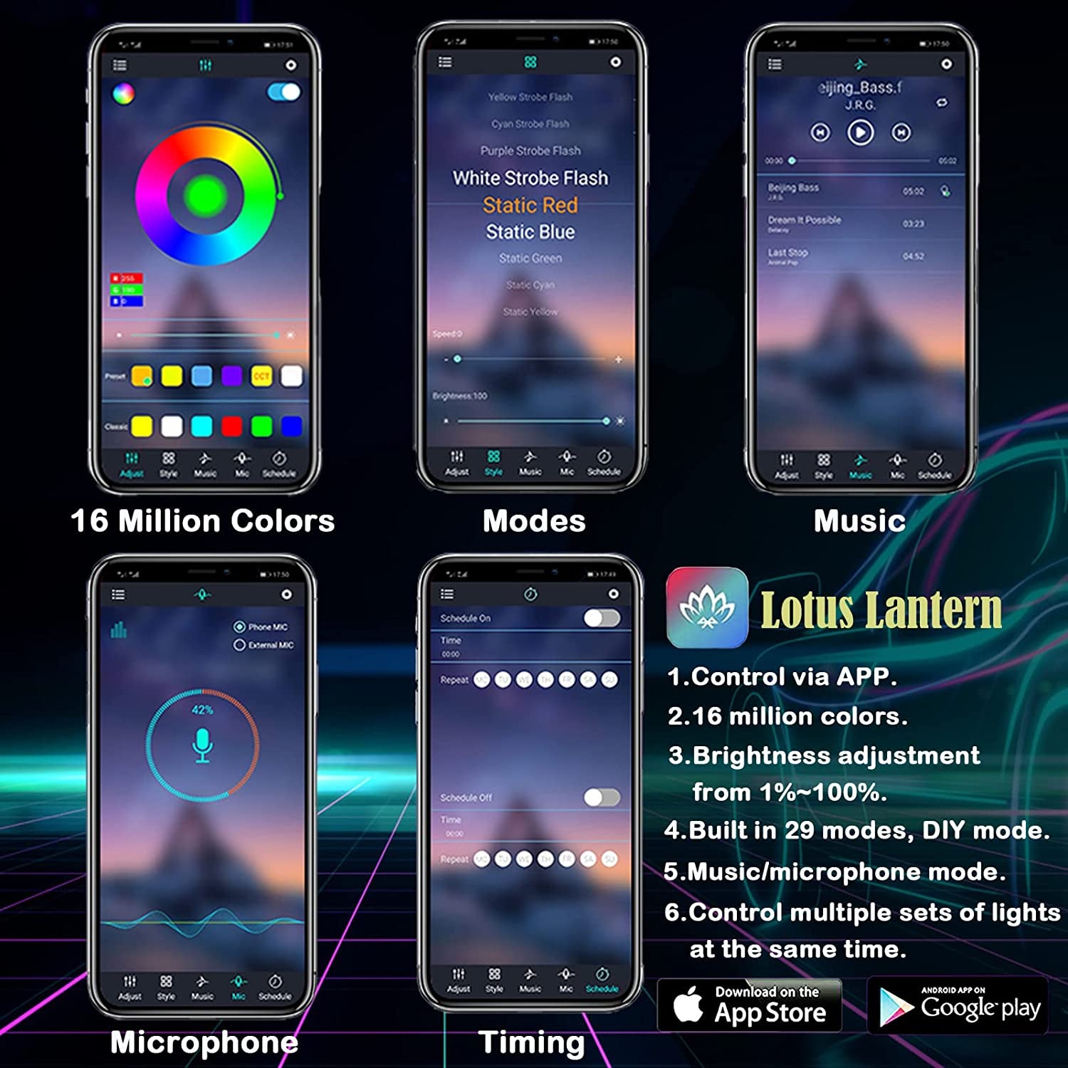 Interior Car LED Strip Lights – 6-in-1 RGB Ambient Lighting Kit with 315&quot; Fiber Optic, Bluetooth APP Control &amp; Music Sync