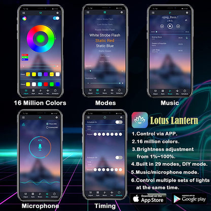 Interior Car LED Strip Lights – 6-in-1 RGB Ambient Lighting Kit with 315&quot; Fiber Optic, Bluetooth APP Control &amp; Music Sync