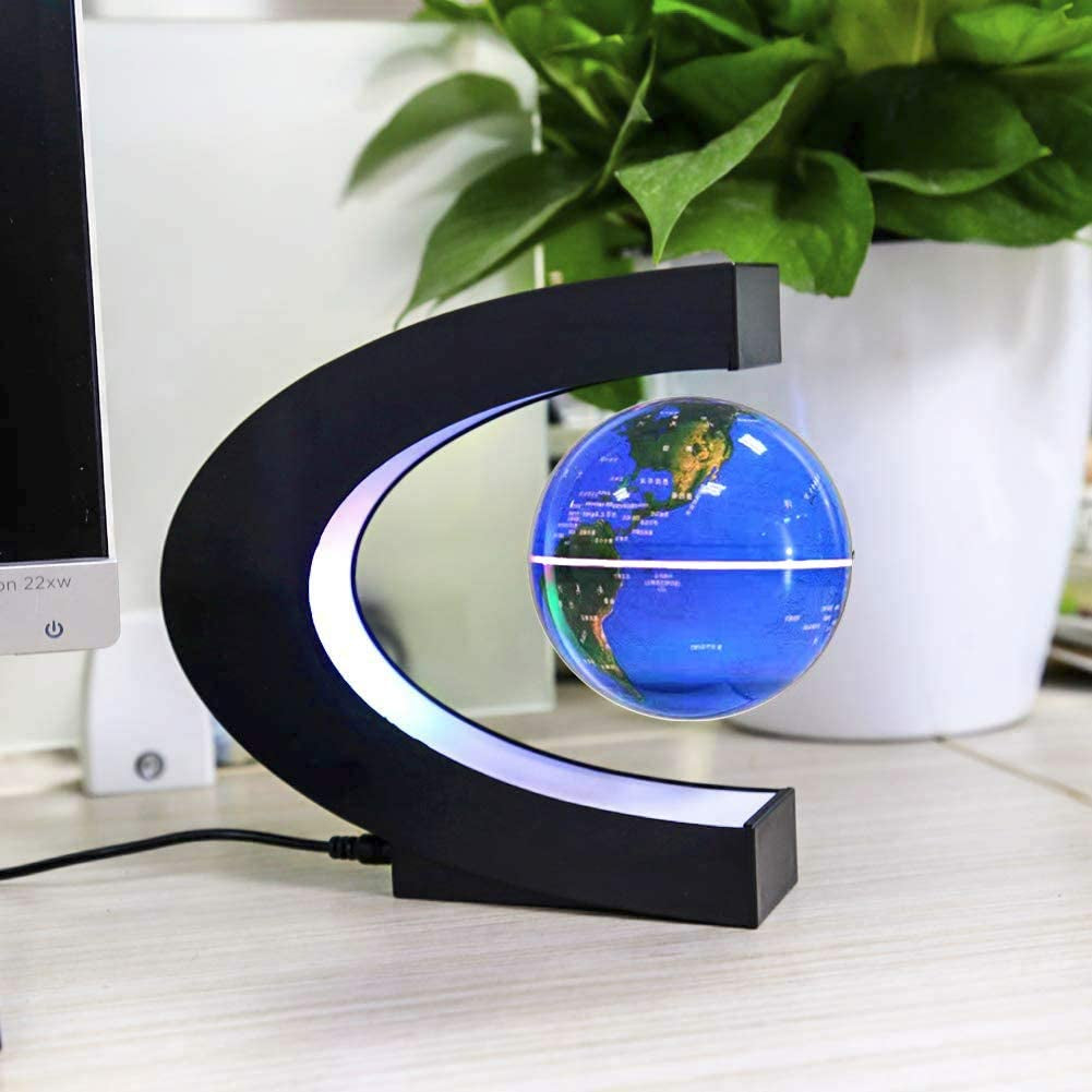 Magnetic Levitating Globe with LED Light – Floating World Map Globe Desk Decor for Office &amp; Home – Cool Tech Gift for Men, Kids, and Teens (Blue)
