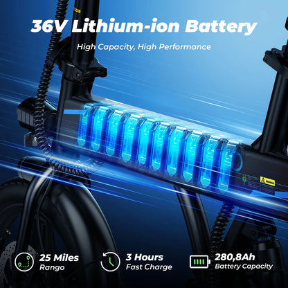 14&quot; Foldable Electric Bicycle for Adults – 500W Motor, 36V/7.8Ah Battery, LCD Display, 20MPH Commuter E-Bike for Teens &amp; Adults, UL 2849 Certified