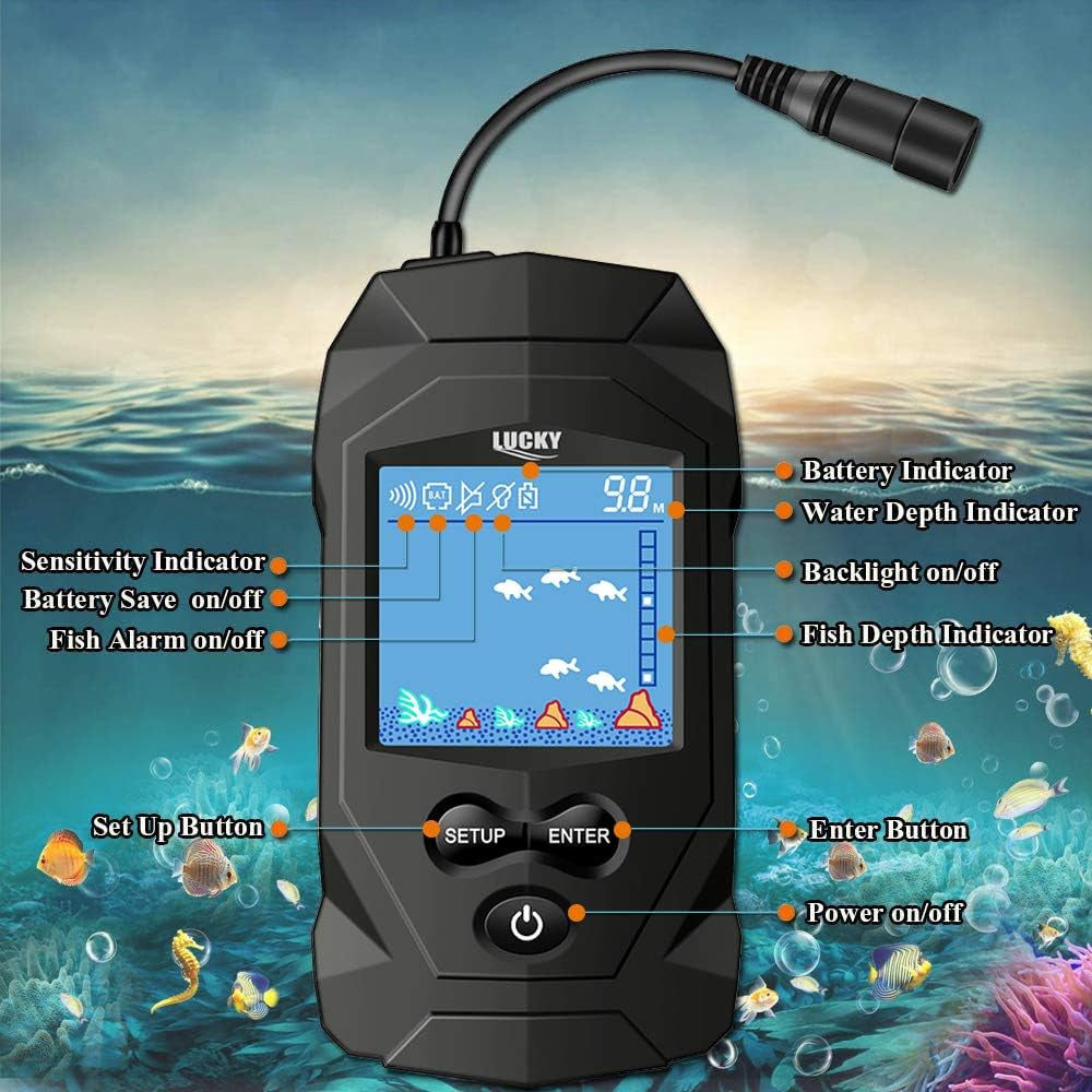Portable Fish Finder Kit with Wired Transducer – LCD Depth Finder for Kayak, Boat &amp; Ice Fishing