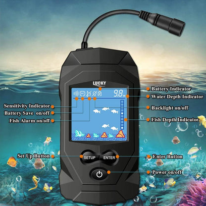 Portable Fish Finder Kit with Wired Transducer – LCD Depth Finder for Kayak, Boat &amp; Ice Fishing